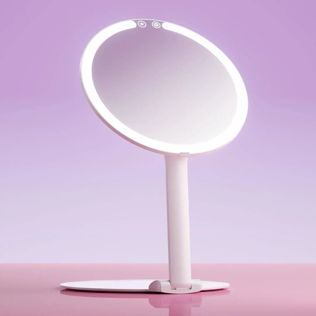  Rechargeable Travel Makeup Mirror with LED Light, 8&#034; Foldable Stand, 3 Color 