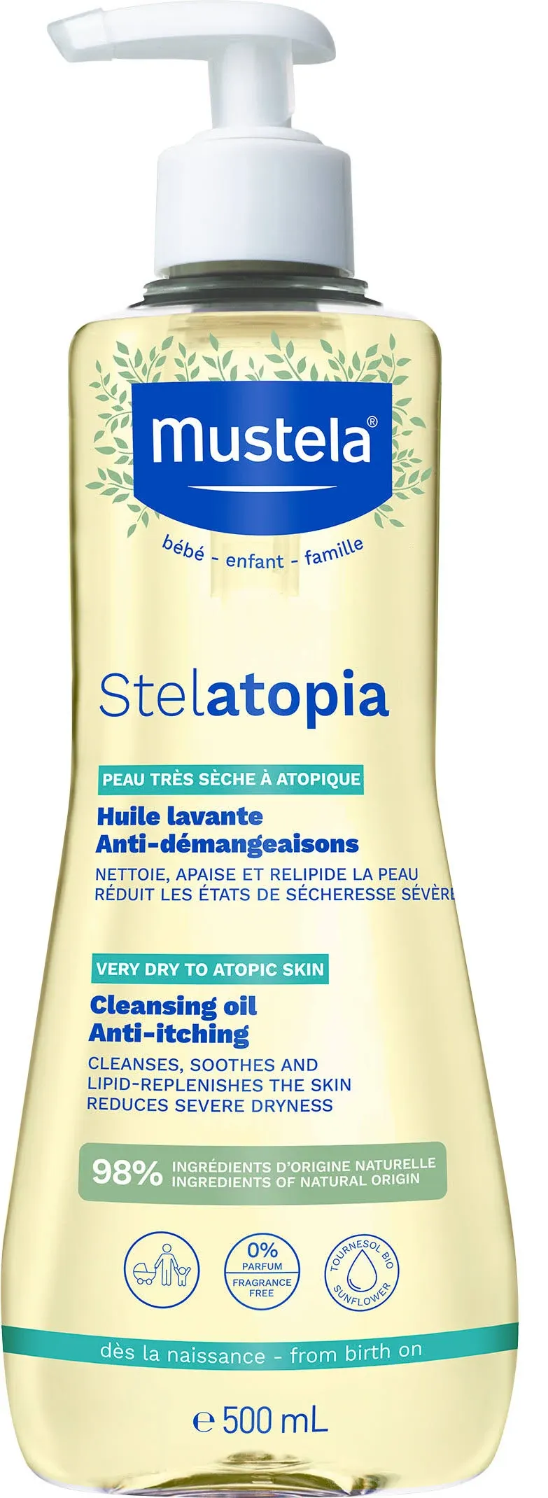 Mustela Stelatopia Cleansing Oil Atopic Skin Fragrance-Free 500ml (16.91fl oz)