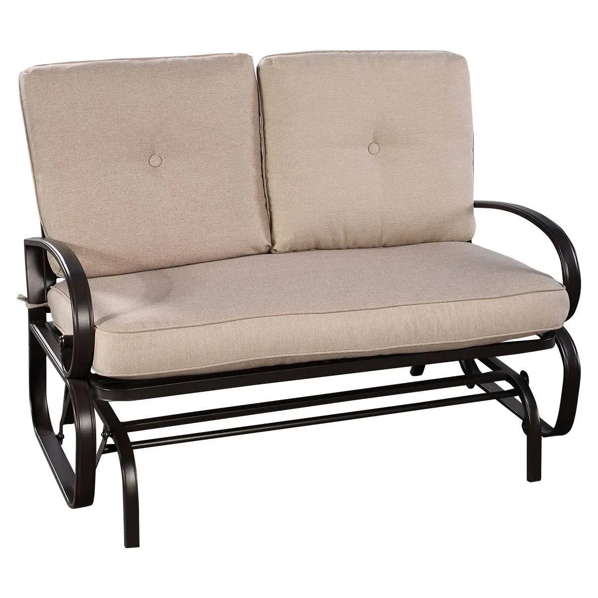 Costway 2-Person Outdoor Swing Glider Chair Bench Loveseat Cushioned Sofa Beige