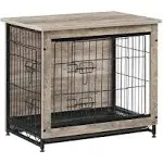 Feandrea Dog Crate Furniture, 27.2" Side End Table, Modern Kennel for Dogs Indoor up to 30 lb, Heavy-Duty Dog Cage with Multi-Purpose Removable Tray, Double-Door Dog House, Greige UPFC001G01