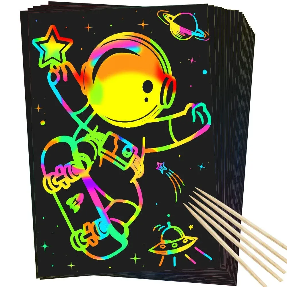 RMJOY Scratch Rainbow Art Paper Set - 50pcs Magic Scratch Off Art Craft Supplies ...