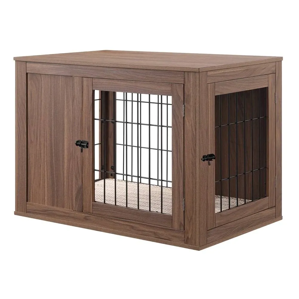 Unipaws Furniture Style Dog Crate End Table with Cushion Wooden Wire Pet Kennels with Double Doors Medium Dog House Indoor Use