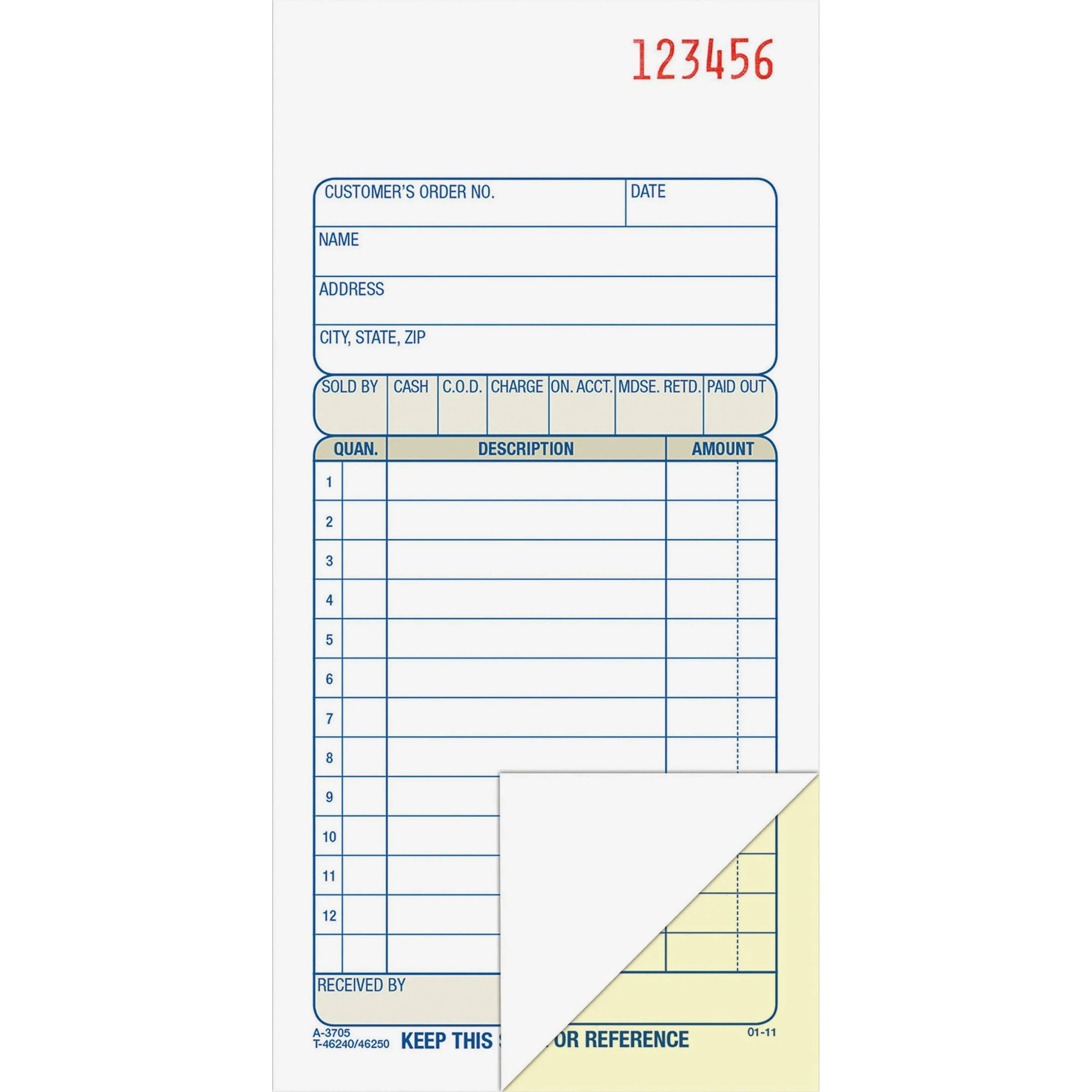 Adams Sales Order Book, 2-Part, Carbonless, 3.34" x 7.18" - 50 sheets per book