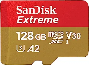 SanDisk 128GB Extreme microSDXC UHS-I geheugenkaart met adapter - tot 190 MB/s, C10, U3, V30, 4K, 5K, A2, Micro SD-kaart - SDSQXAA-128G-GN6MA