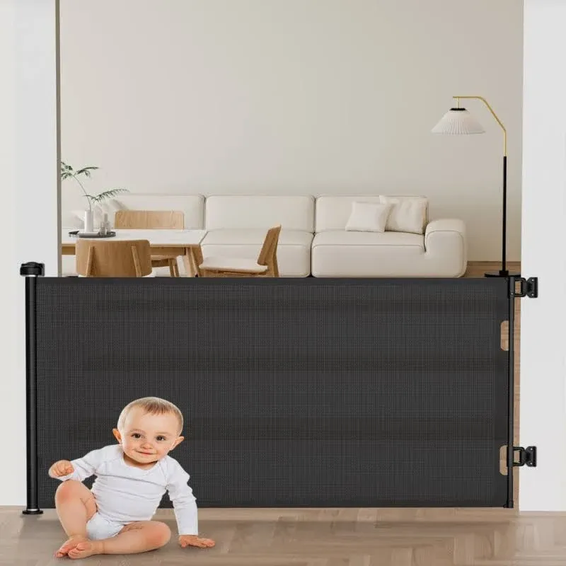 Retractable Baby Gate, Mesh Pet Gate 33&#034; Tall, Extends to 55&#034; Wide, Black