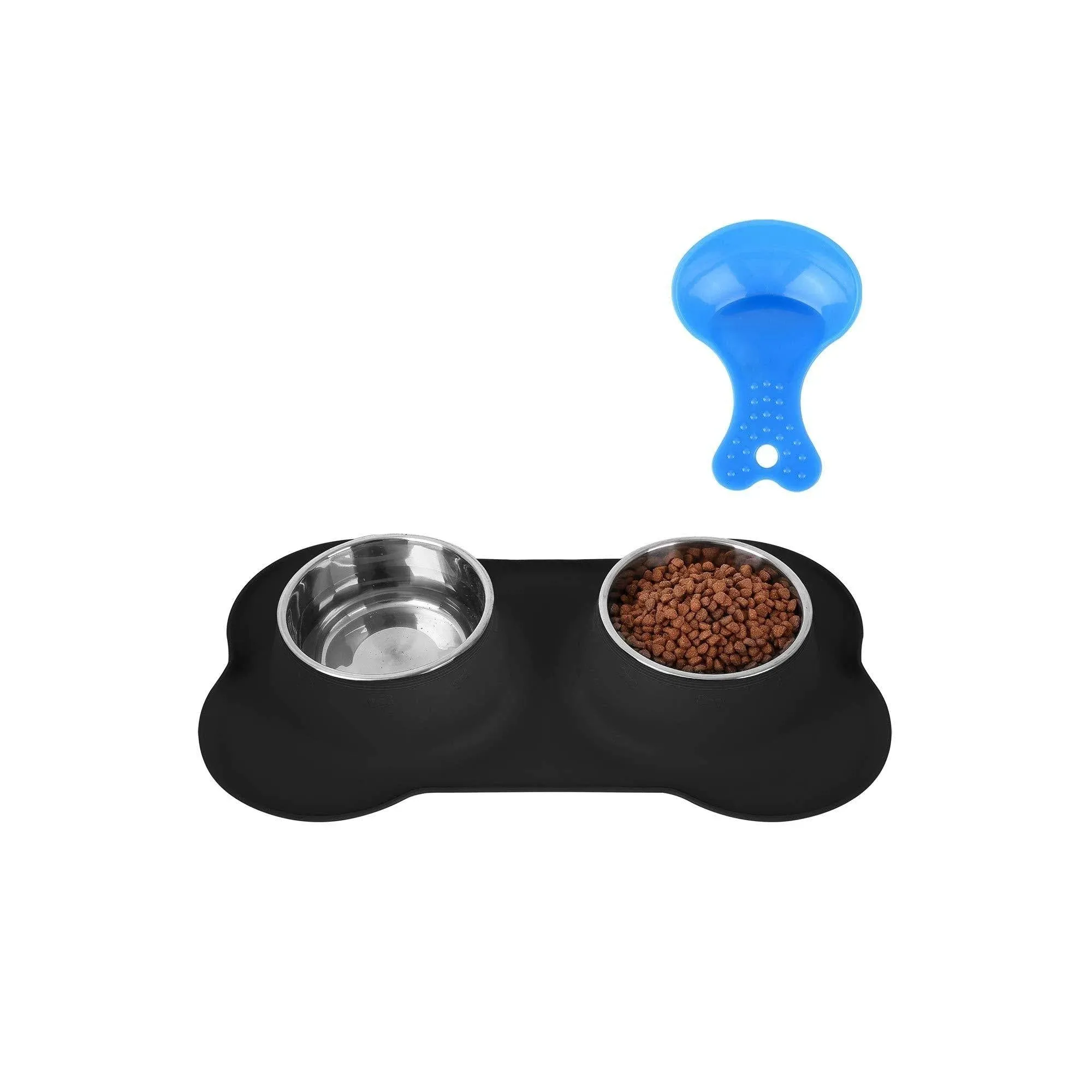 Hubulk Pet Dog Bowls 2 Stainless Steel Dog Bowl with No Spill Non-Skid Silicone Mat + Pet Food Scoop Water and Food Feeder Bowls for Feeding Small Medium Large Dogs Cats Puppies (S, Black)