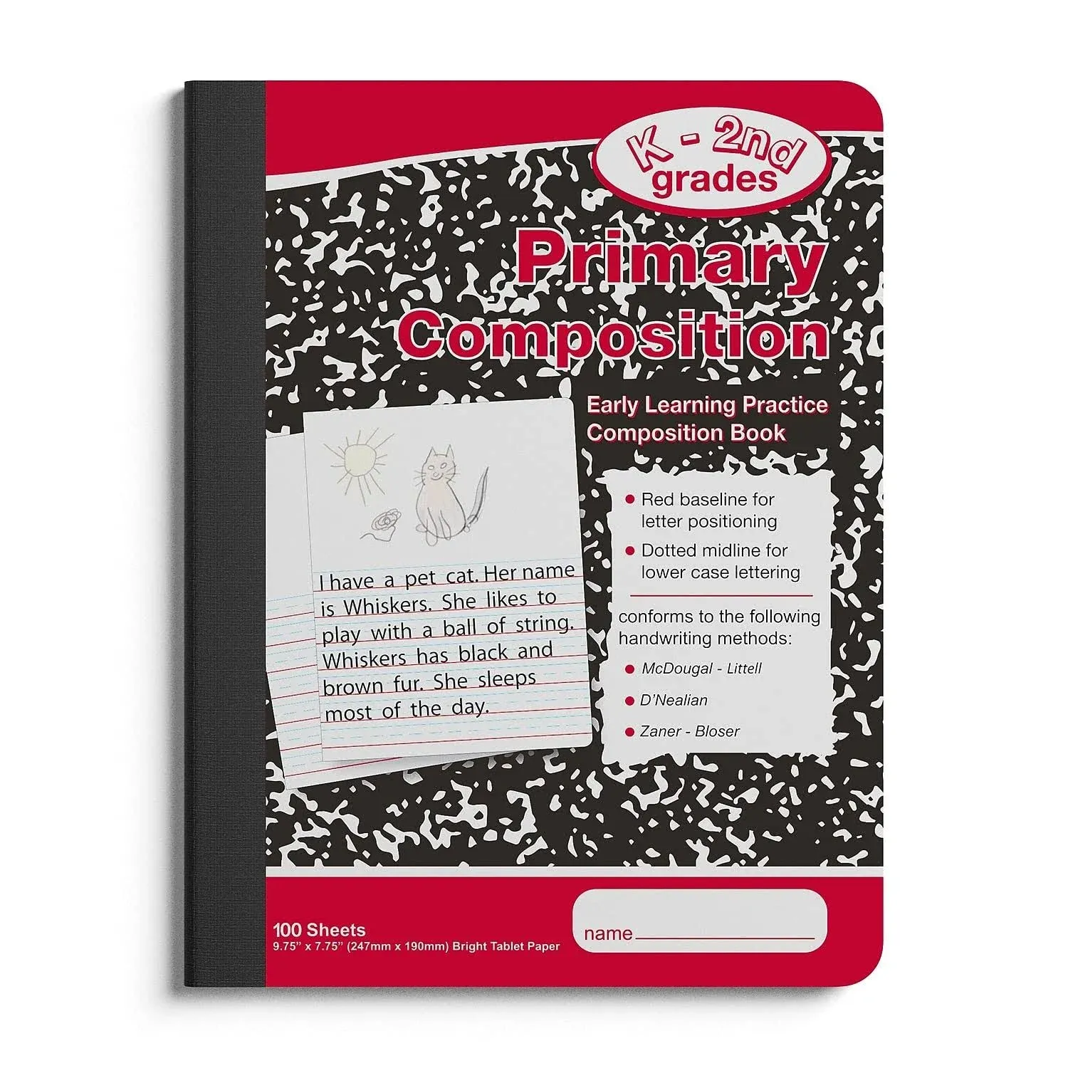 Staples 1-Subject Composition Notebooks, 7.5" x 9.75", Primary Ruled, 100 Sheets, Black/Red (42079C) | Staples