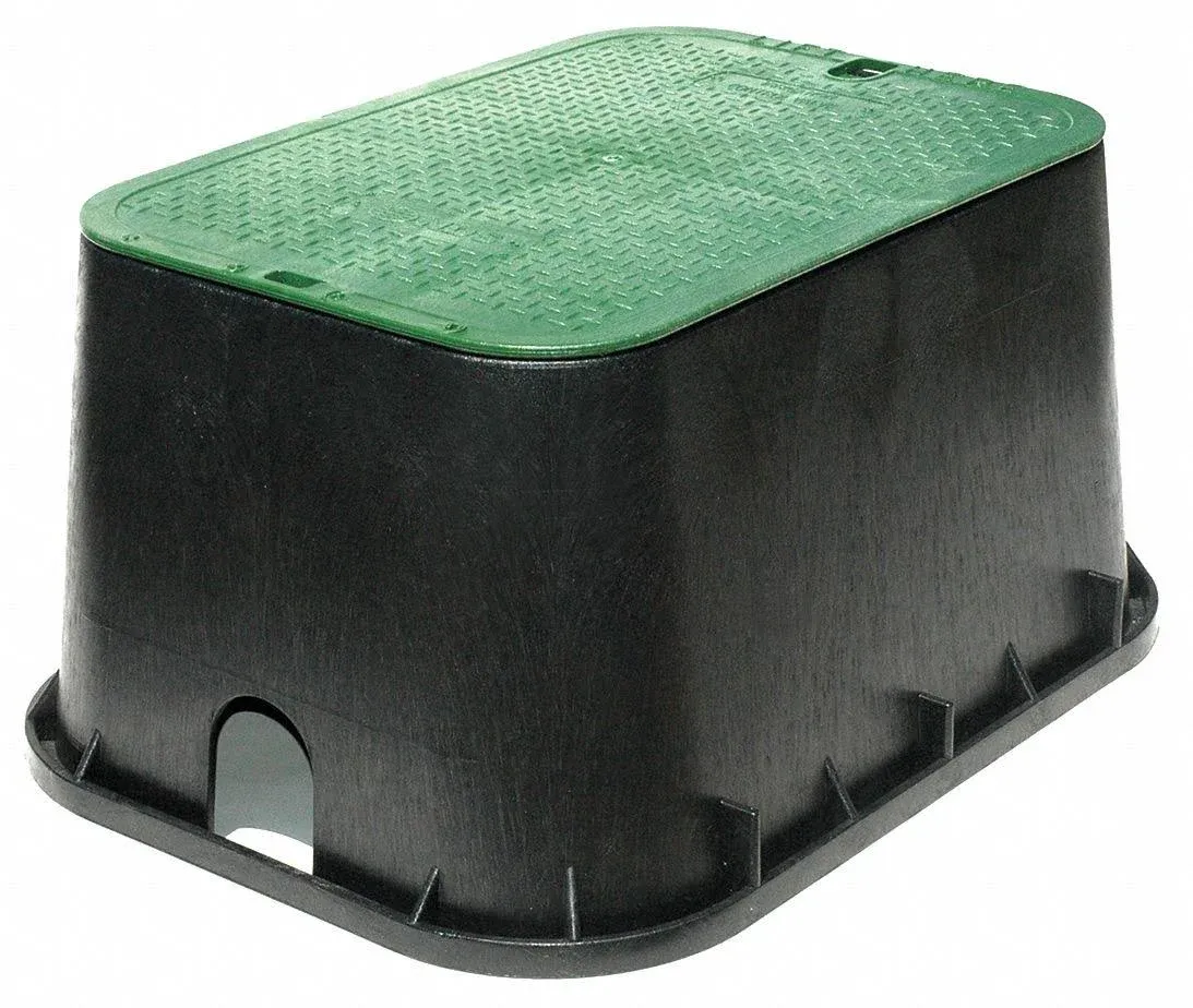 NDS 15 in. X 22 in. Rectangular Jumbo Valve Box and Cover, 12 in. Height, Black Box, Green ICV Cover 117BC