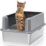 Suitfeel Enclosed Stainless Steel Cat Litter Box with Lid, Odorless XL Metal Litter Box for Big Cats, Extra Large Kitty Litter Box, Easy Clean Steel