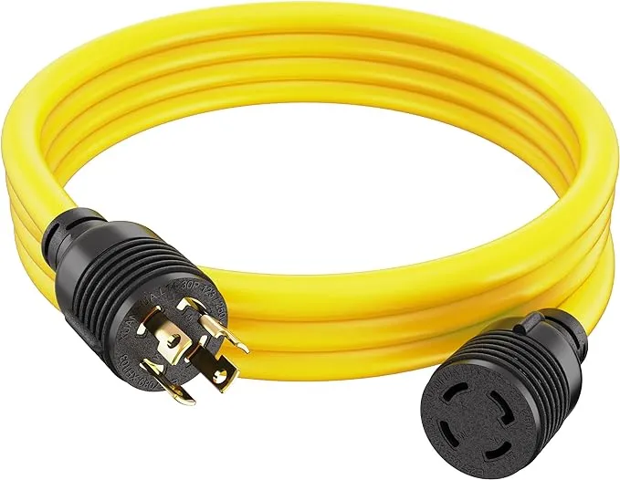 Houseables Extension Cord, 4 Prong, 30 Amp, 125-250V, Yellow, 10 ft, White