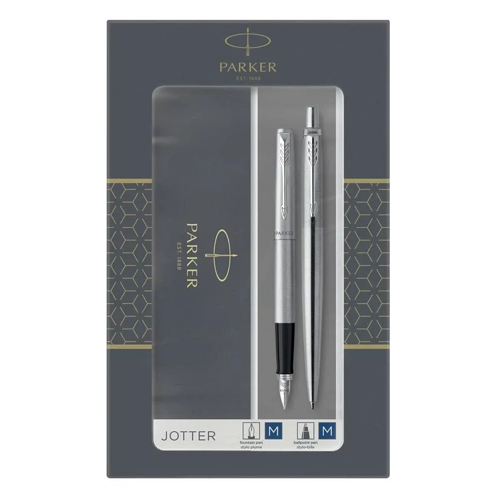 Parker Jotter Ballpoint & Fountain Pen Set in Stainless Steel