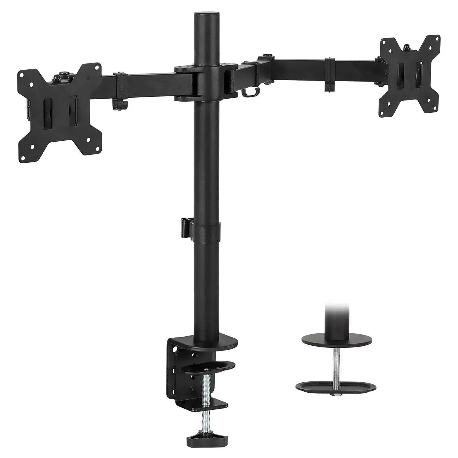 Mount-It! Dual Monitor Mount | Double Monitor Desk Stand | Two Heavy Duty Full Motion Adjustable Arms Fit 2 Computer Screens 17 19 20 21 22 24 27 Inch | VESA 75 100 | C-Clamp and Grommet Base