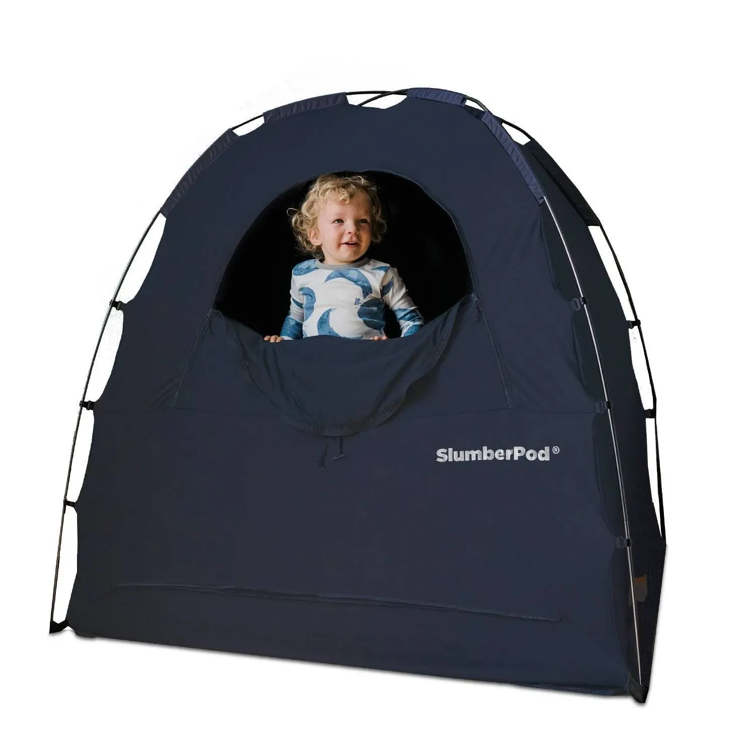 SlumberPod Portable Privacy Pod Blackout Canopy Crib Cover, Sleeping Space for Age 4 Months and Up with Monitor Pouch and Zipper, Blackout Cover, Travel Crib Canopy (Navy, Standard (No Fan))