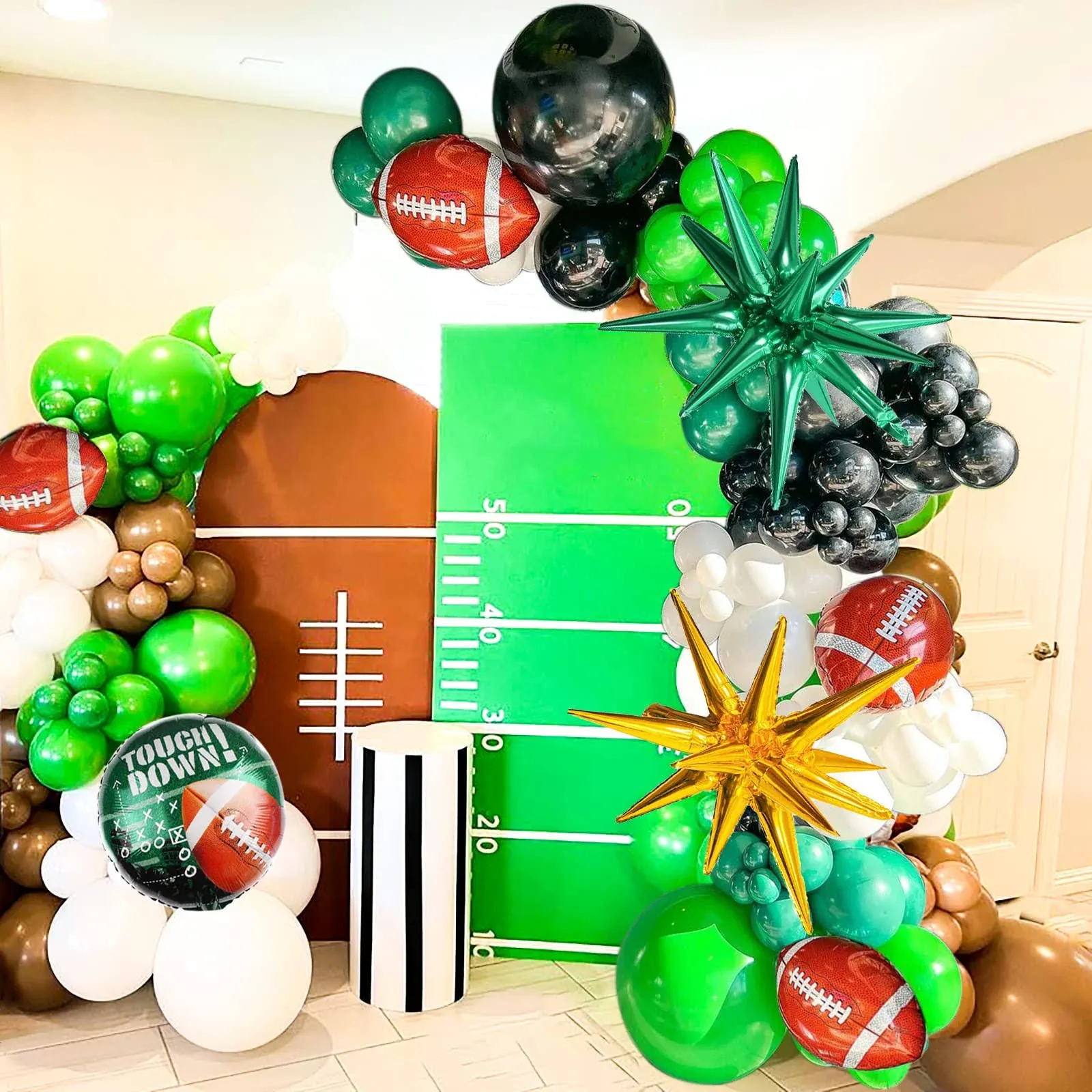 Football Soccer Birthday Balloon Garland Arch Kit, 145pcs Black Green Brown Rugby ...