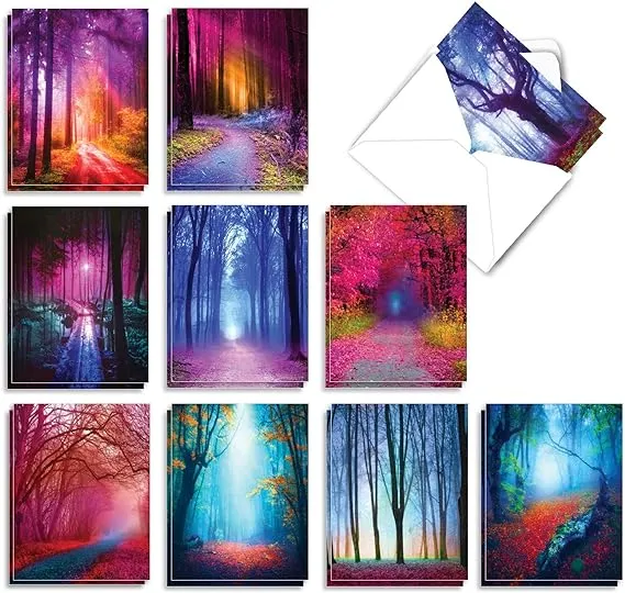 20 Assorted Blank Notecards Bulk Bulk Pack 4 x 5.12 Inch w/ Envelopes (10 Designs2 Each)  Misty Woods, For Him For Her