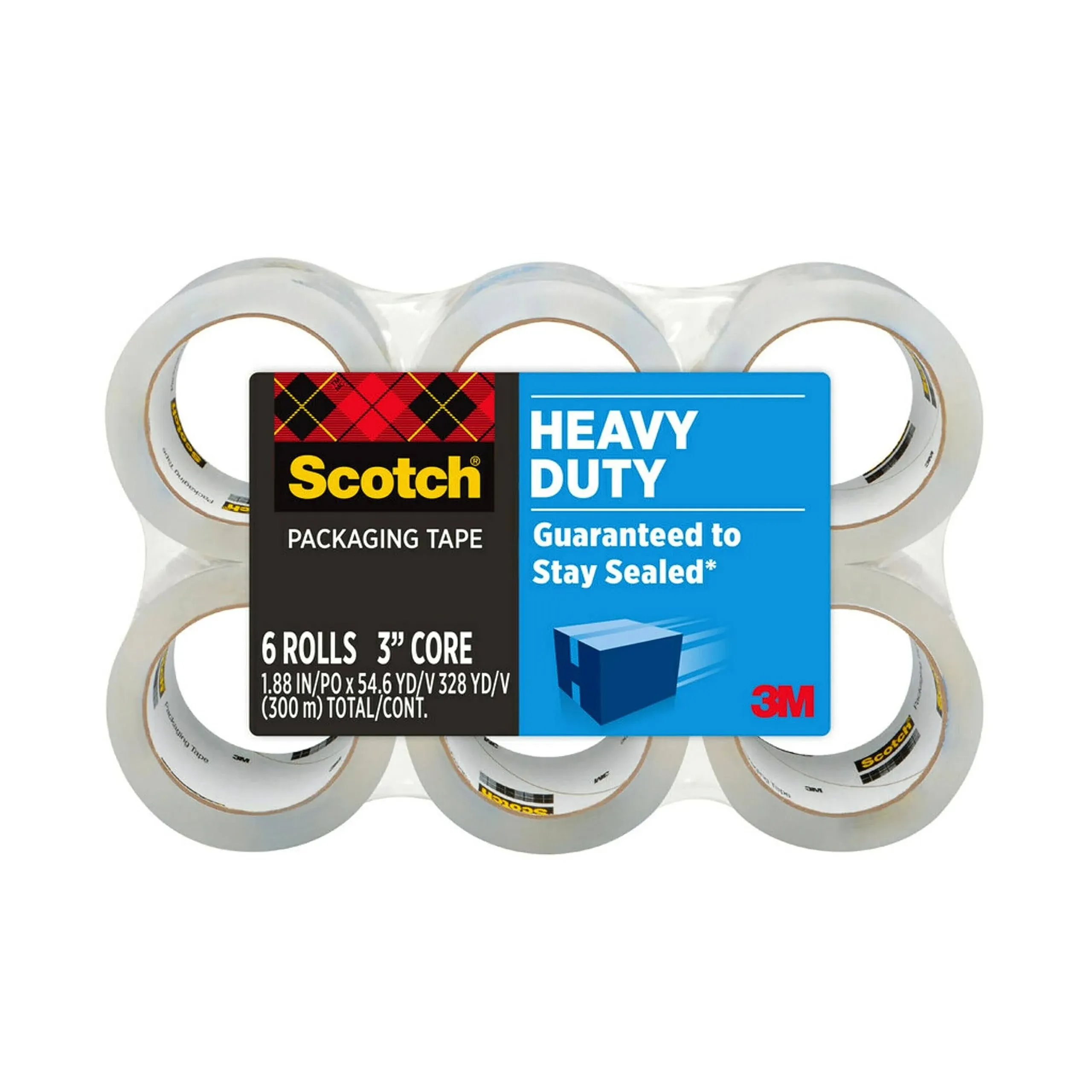 3M Scotch Heavy Duty Shipping Packaging Tape, Clear, 1.88" x 54.6 yds - 4 pack