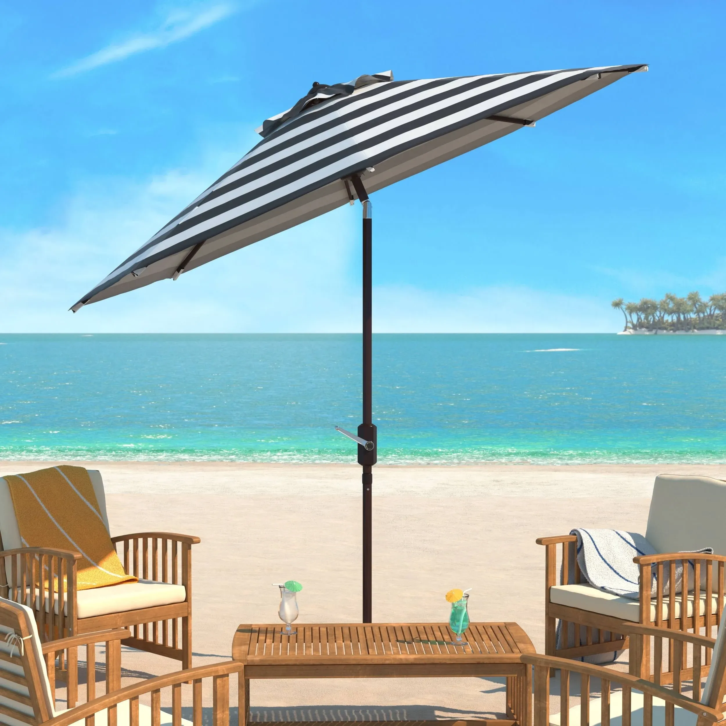 Safavieh UV Resistant Iris Fashion Line 9ft Auto Tilt Umbrella - Black/White