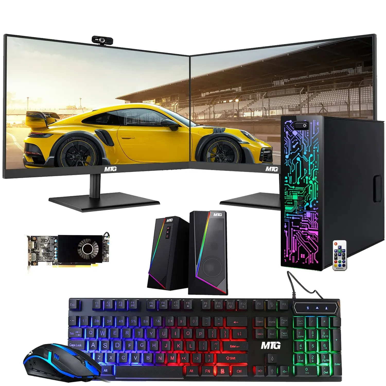 Restored Gaming Desktop PC, Intel Core i5 6th Gen, TechMagnet Zeus, RX 550 , 32GB RAM, 512GB SSD + 1TB HDD, 24 Inch Dual Monitor, RGB Keyboard Mouse, Speaker, Webcam, Win 10 Pro (Refurbished)