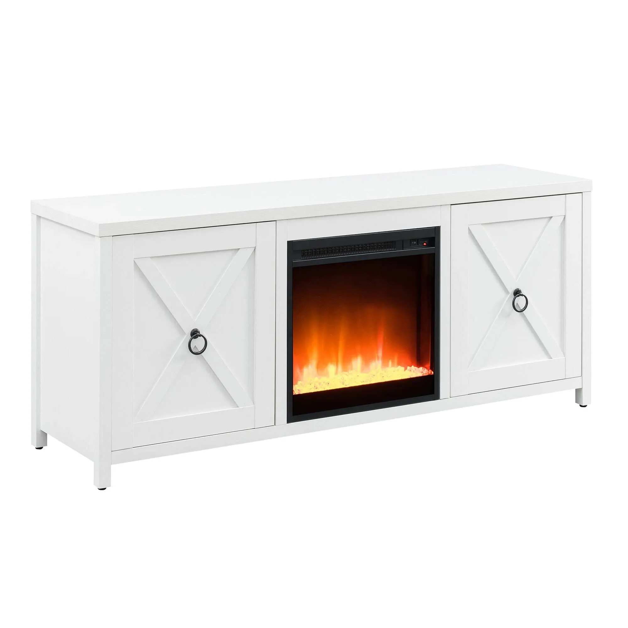 Granger Rectangular TV Stand with Crystal Fireplace for TV's up to 65" in White