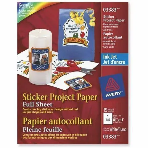 Avery Sticker Project Paper for Inkjet Printers - Letter - 8 1/2" x 11" - Matte - 6 / Carton - FSC Mix - Repositionable, Acid-free, Lignin-free, Print