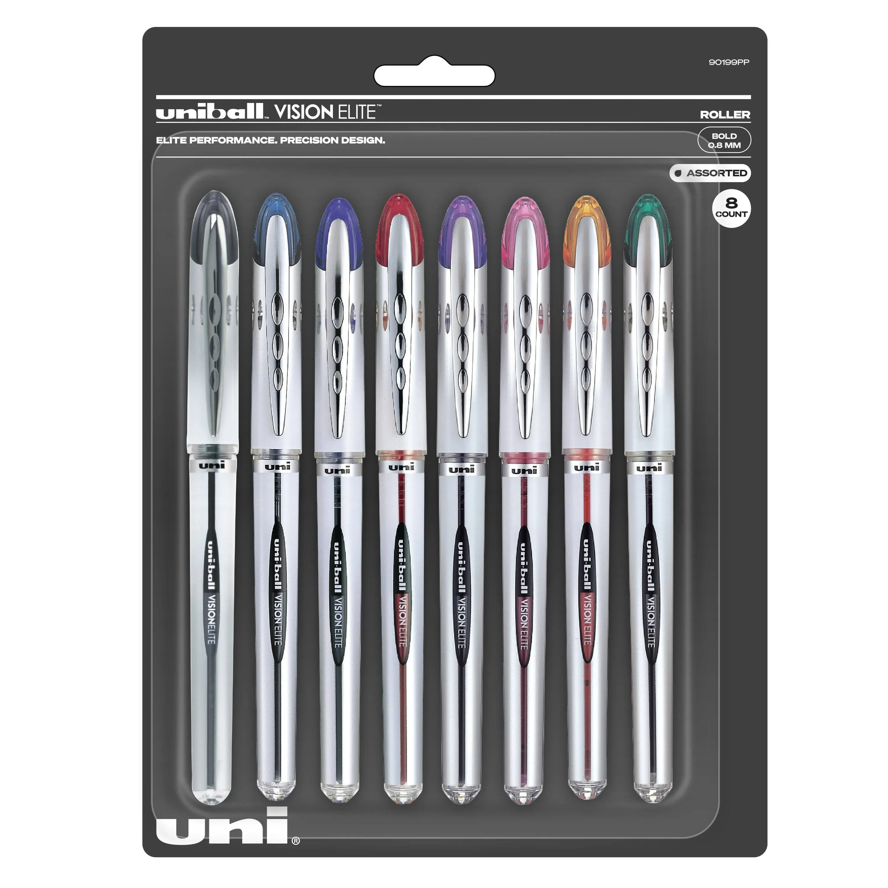 Uni-Ball Vision Elite Stick Roller Ball Pen Bold 0.8 mm Assorted Ink/Barrel 8/Pack