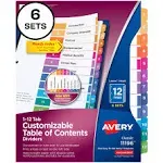 Avery Ready Index 12 Tab Dividers, Customizable Toc, 6 Sets (11196)