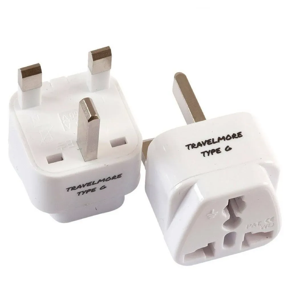 2 Pack Type G Plug Adapter - Compact, for UK, Middle East, Asia, Africa