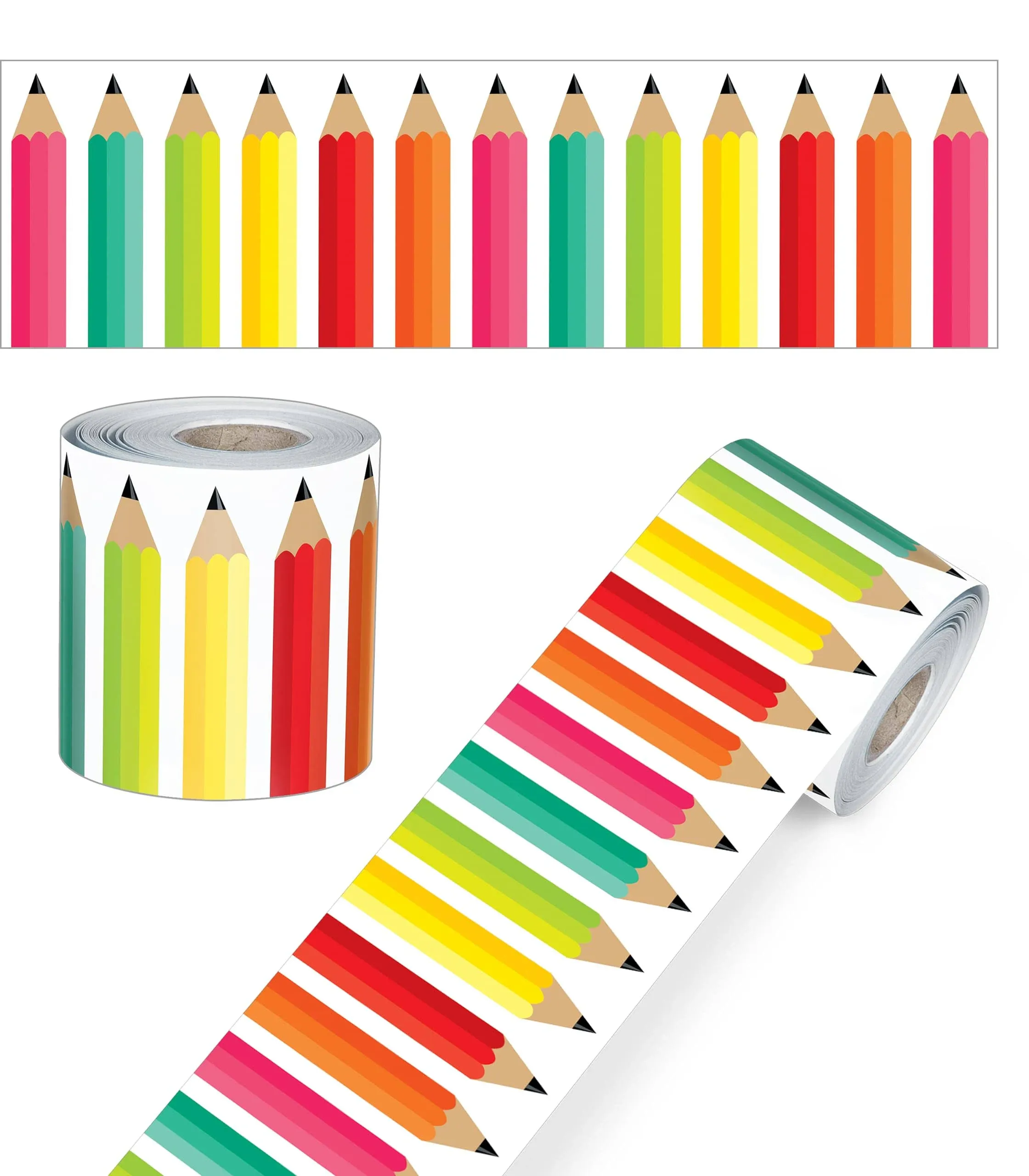 Schoolgirl Style Black, White & Stylish Brights Pencils Rolled Straight Border ...