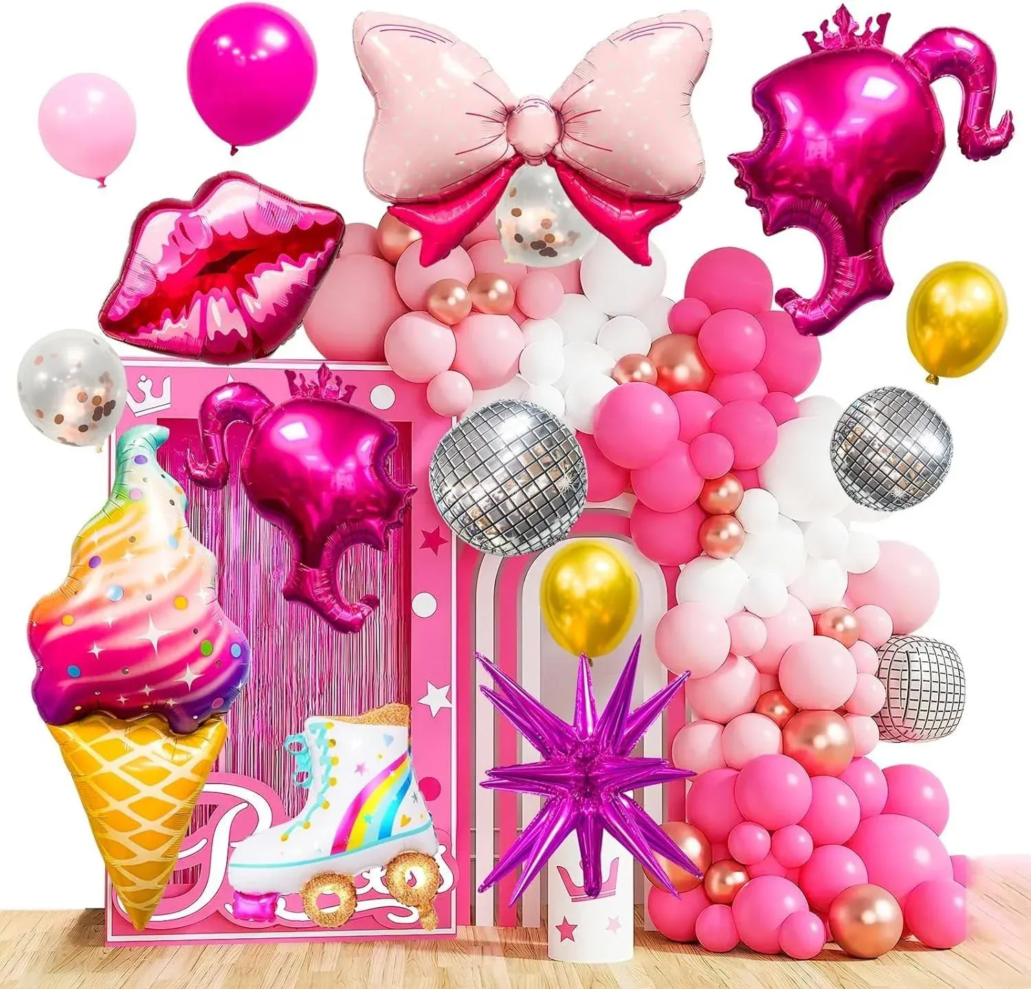 130pcs Hot Pink Girls Balloons Garland Arch Kit Birthday Party Supplies, Pink ...