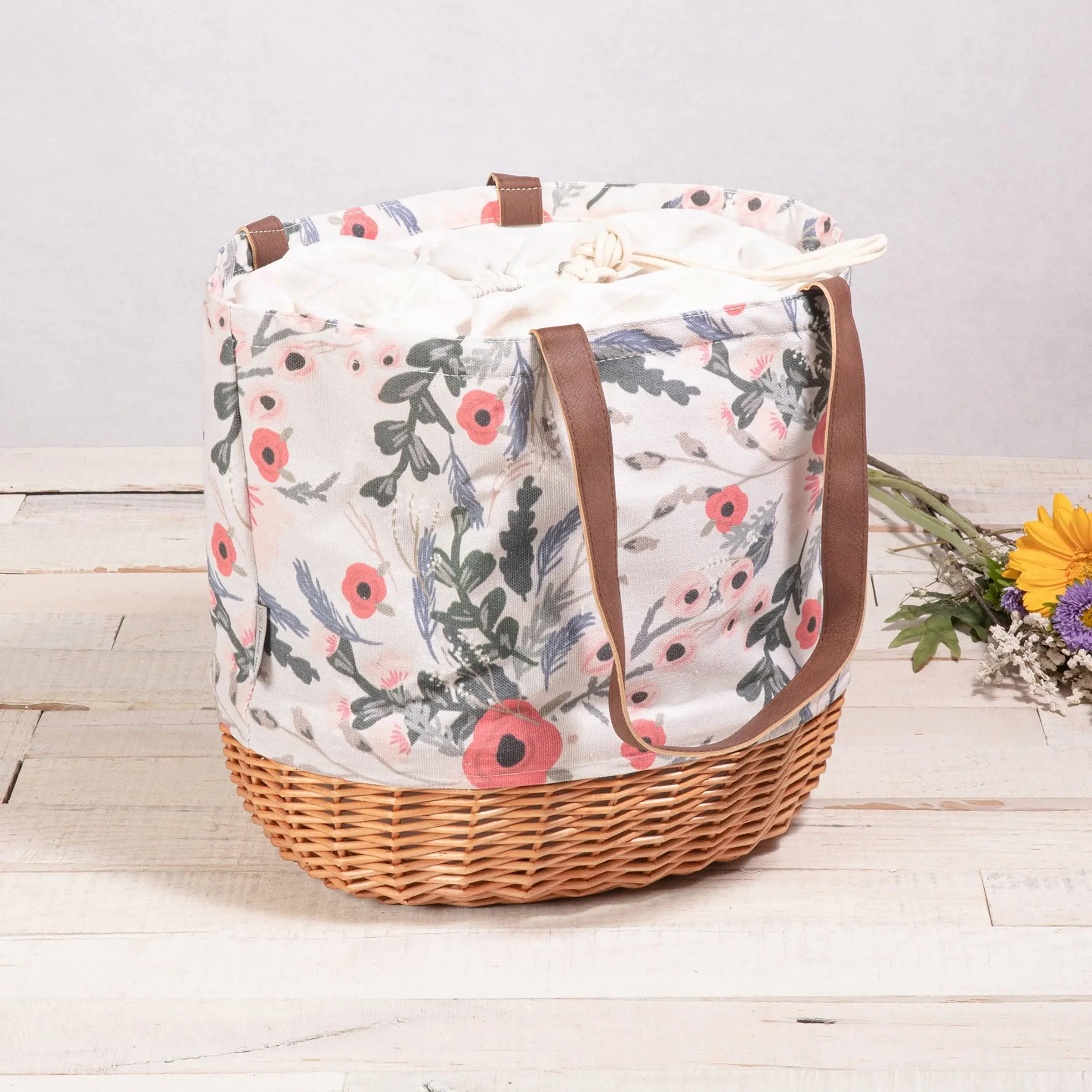 Picnic Time Coronado Canvas and Willow Basket Tote