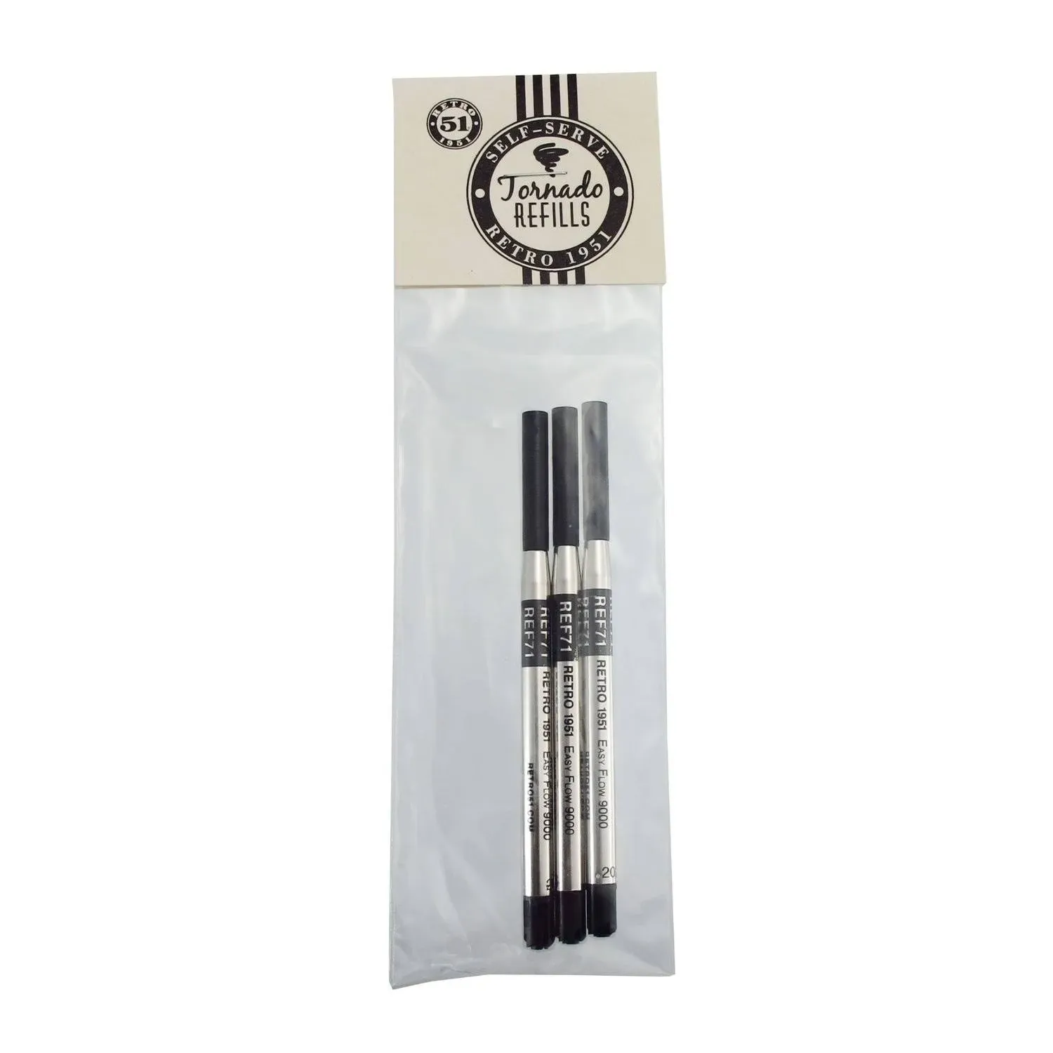 Genuine Retro 51 Easy Flow Ballpoint Pen Refills, 3 Pack, Black, Fits Tornado