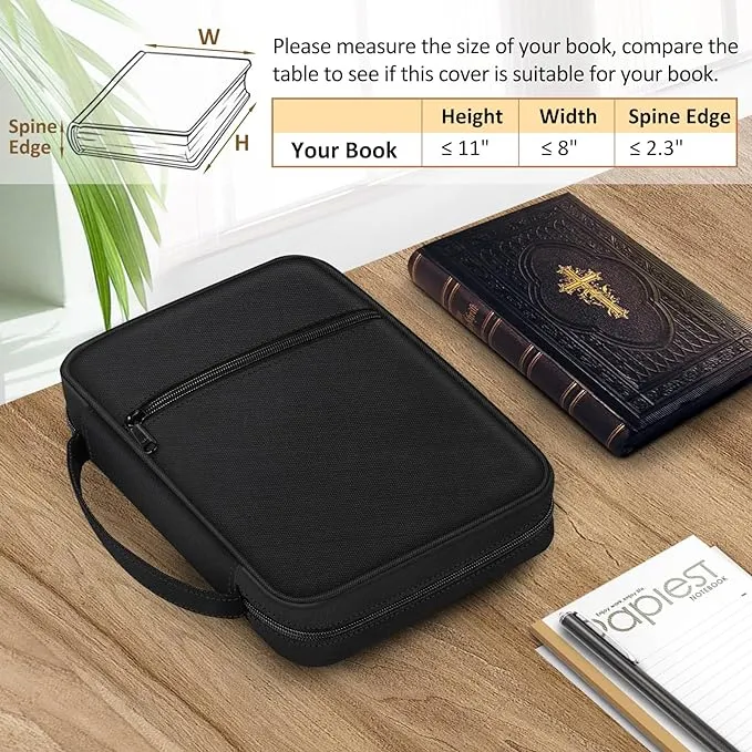 FINPAC Bible Cover, Carrying Book Case Church Bag Bible Protective with Handle and Zippered Pocket, Perfect Gift for Mother Kids Girls Women (Black)