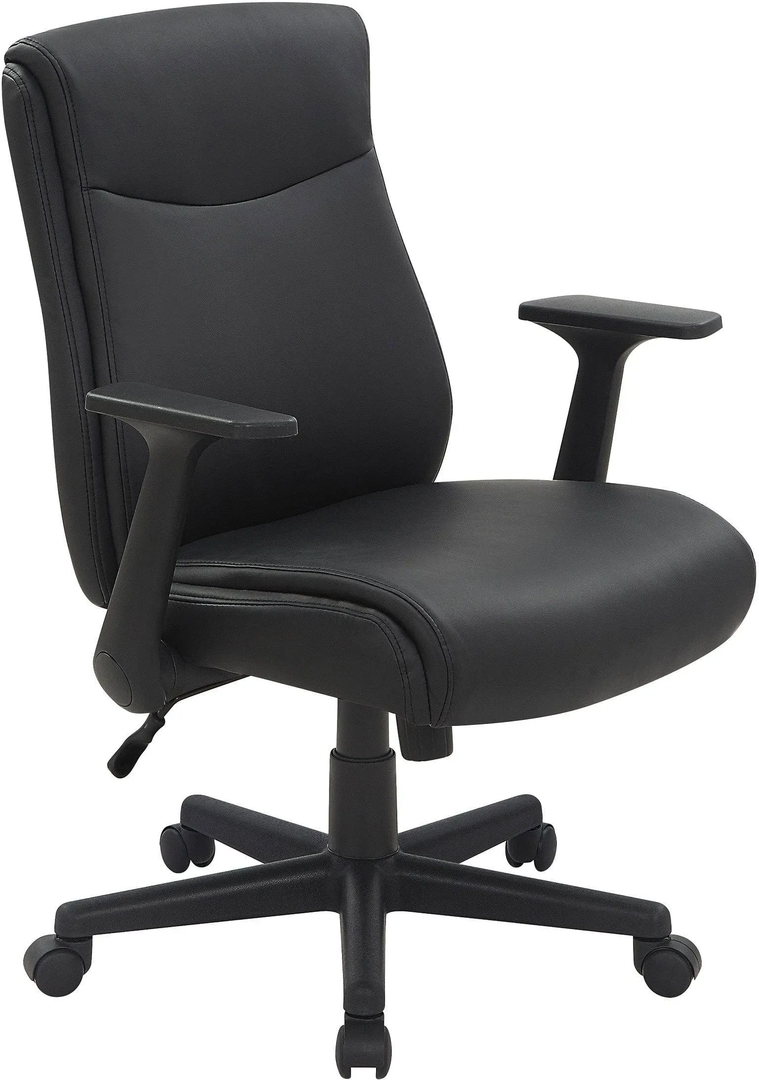 Office Star Mid-Back Managers Office Chair with Flip Up Arms in Black Faux Leather