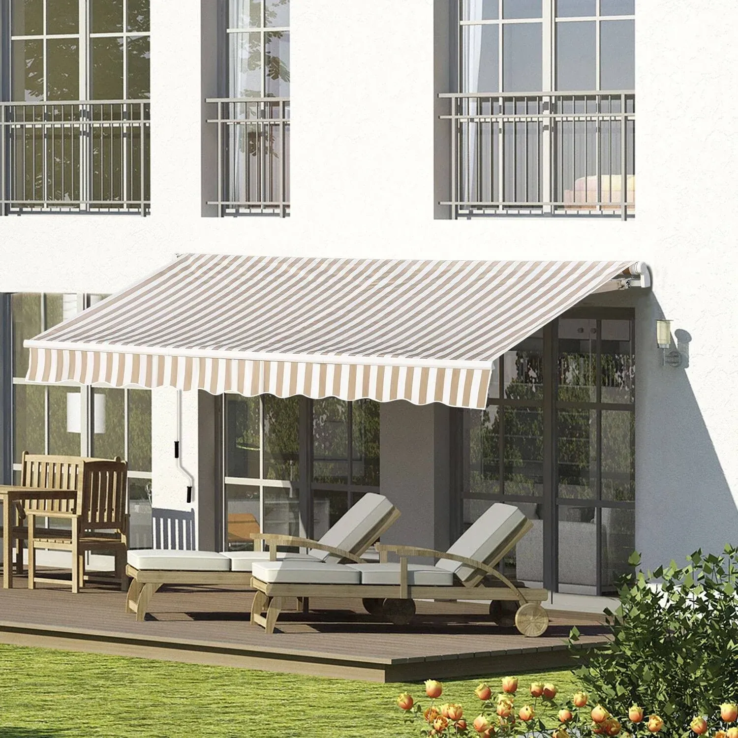 Outsunny 12' x 10' Retractable Awning Patio Awnings Sun Shade Shelter with Manual ...