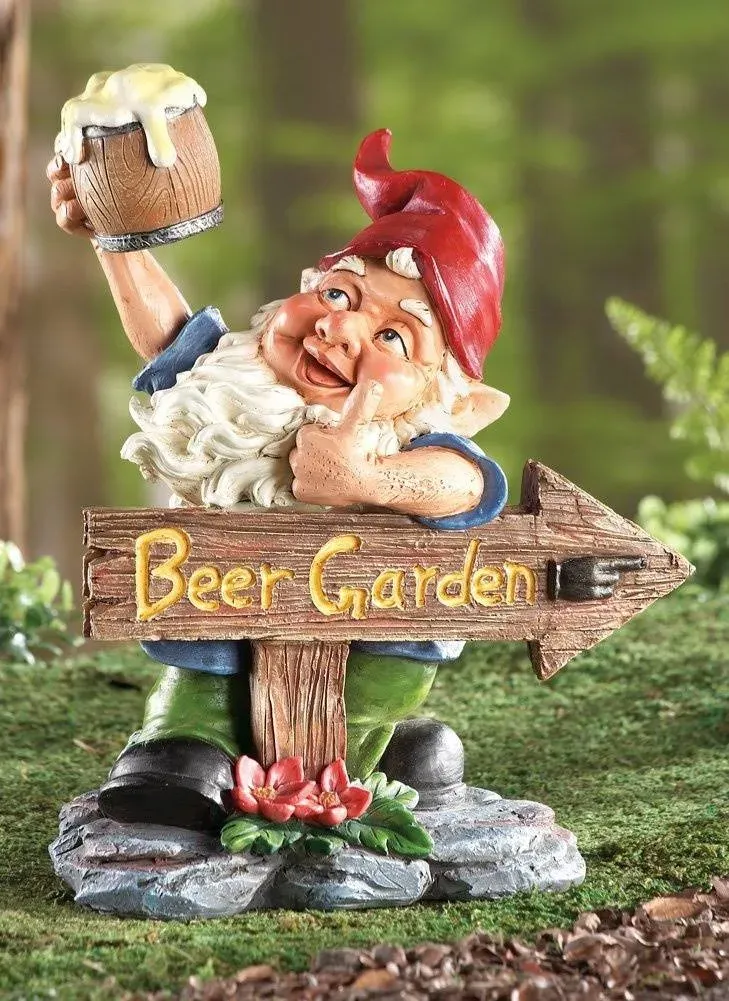 Beer Garden Gnome Lawn Ornament. High Quality, Hand Painted Resin. 10 Tall. for