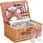 ZORMY Wicker Picnic Basket for 2 Person, Willow Hamper Basket Sets with Insulated Compartment, Handmade 2 Person Picnic Basket C