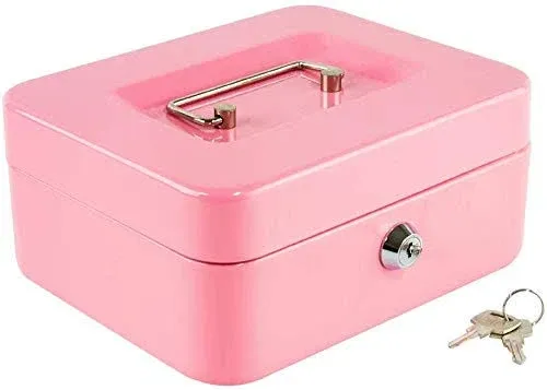 Locking Steel Medium Cash Box with Removable Coin Tray and Key Lock,7.87&#034;x 6....