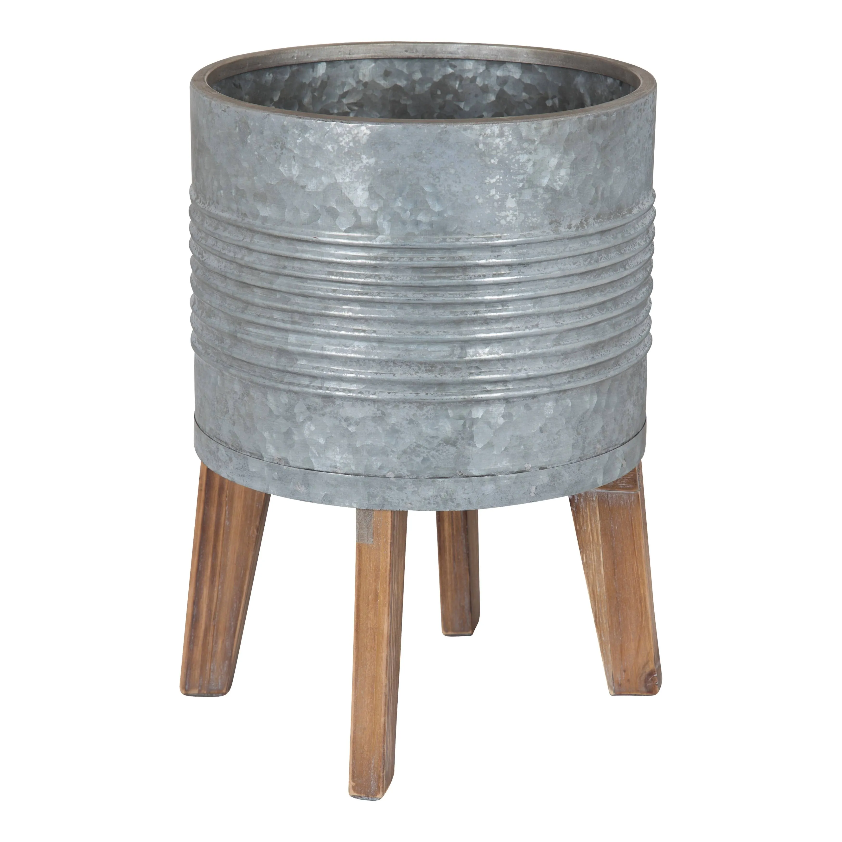 Gavri Metal Planter with Wood Stand, Rustic Brown 11.25 Diameter, 11.25" Diameter - Farmhouse - Indoor Pots And Planters - by Uniek Inc. | Houzz