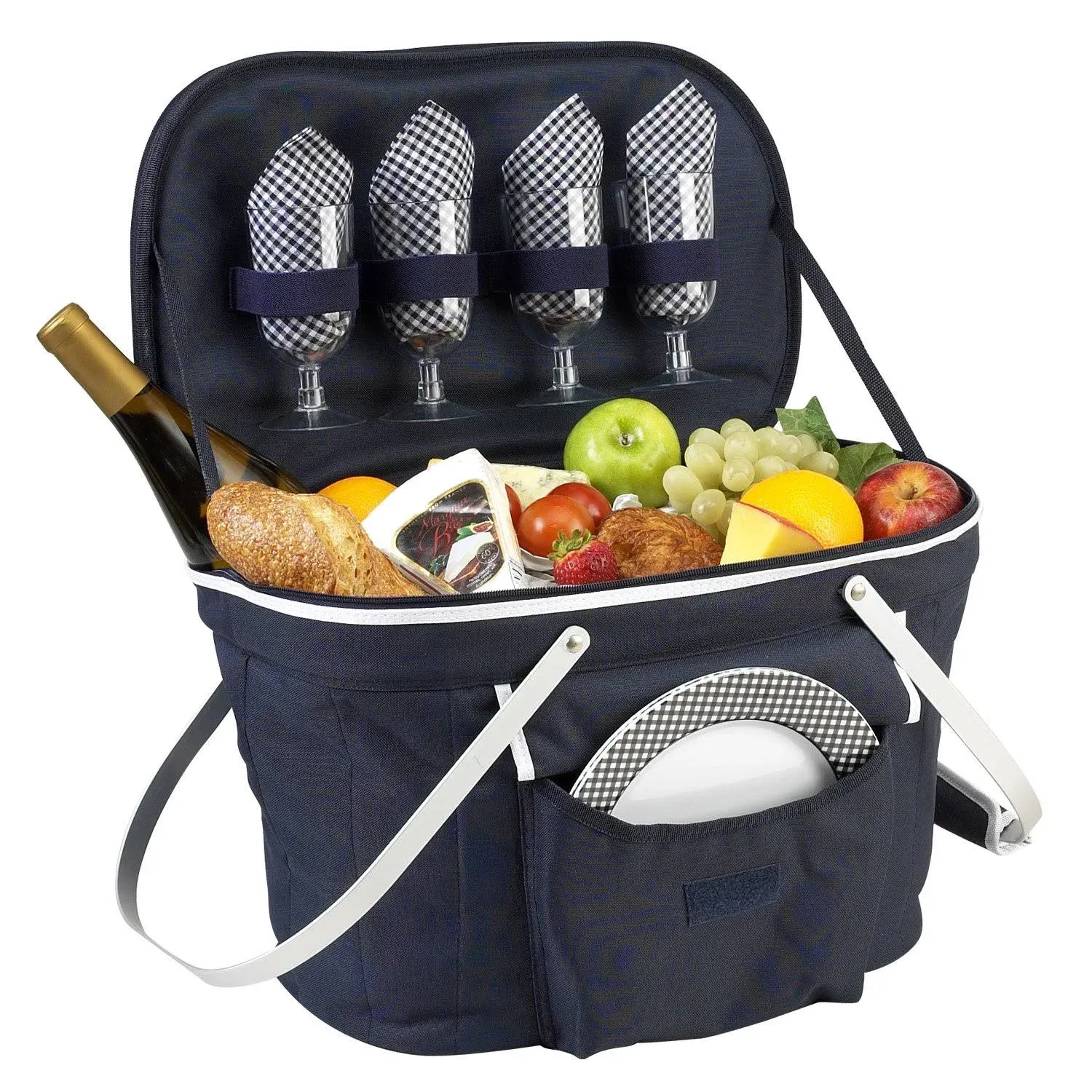 Picnic at Ascot Collapsible Insulated Picnic Basket for 4 - Navy