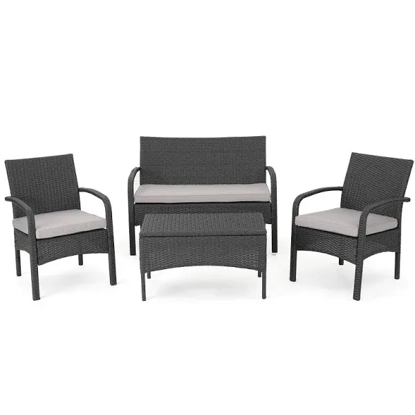 Christopher Knight Home Cordoba Outdoor Wicker Chat 4-Pcs Set, Grey / Silver 