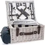 HappyPicnic Wicker Picnic Basket Set for 4 Persons