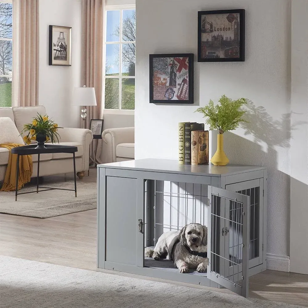 Medium Dog Crate with Cushion, Gray - Unipaws - UH5084