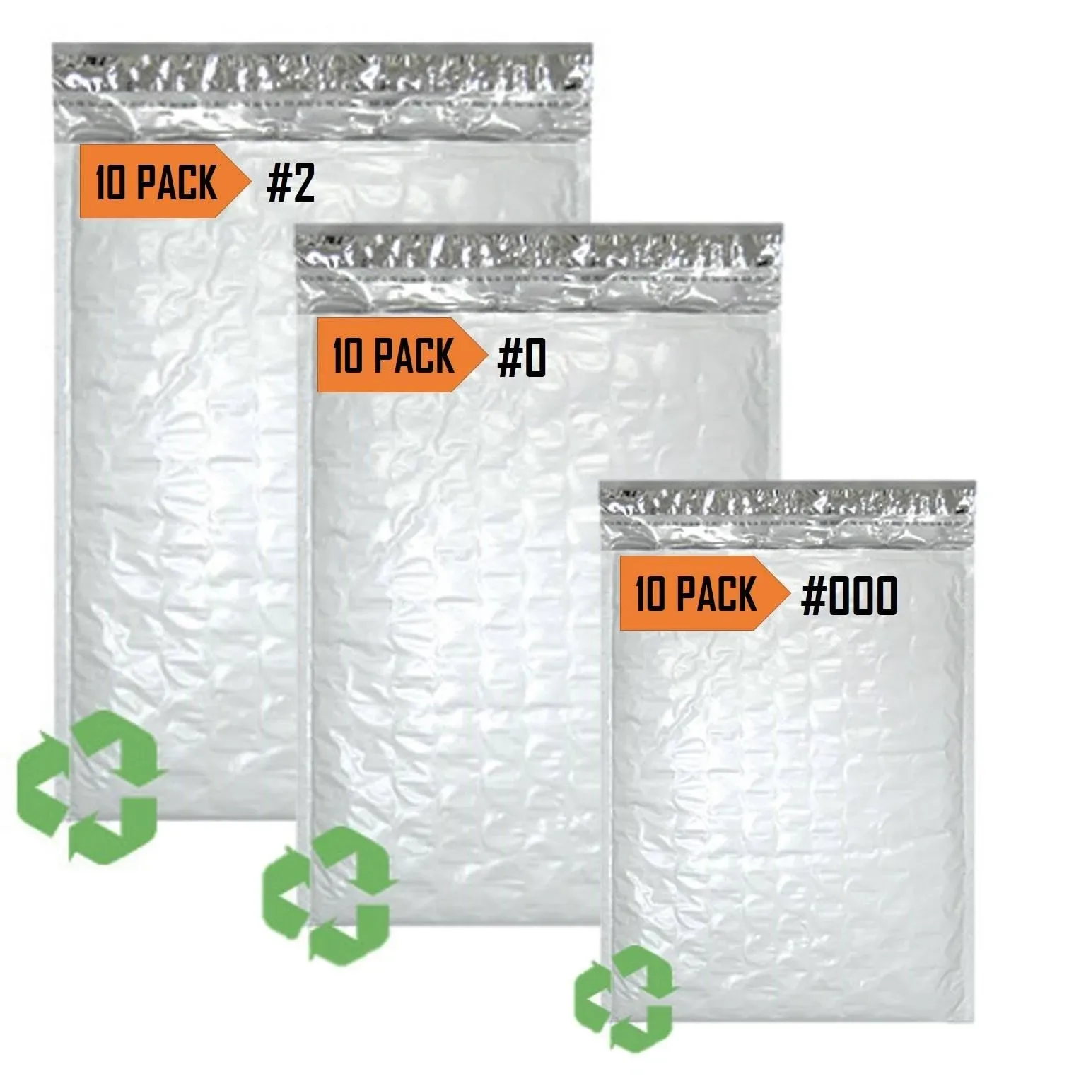 Poly Bubble Mailers #2 8.5X12,#0 6X10,#000 4X8 10PK Padded Envelope Variety PK