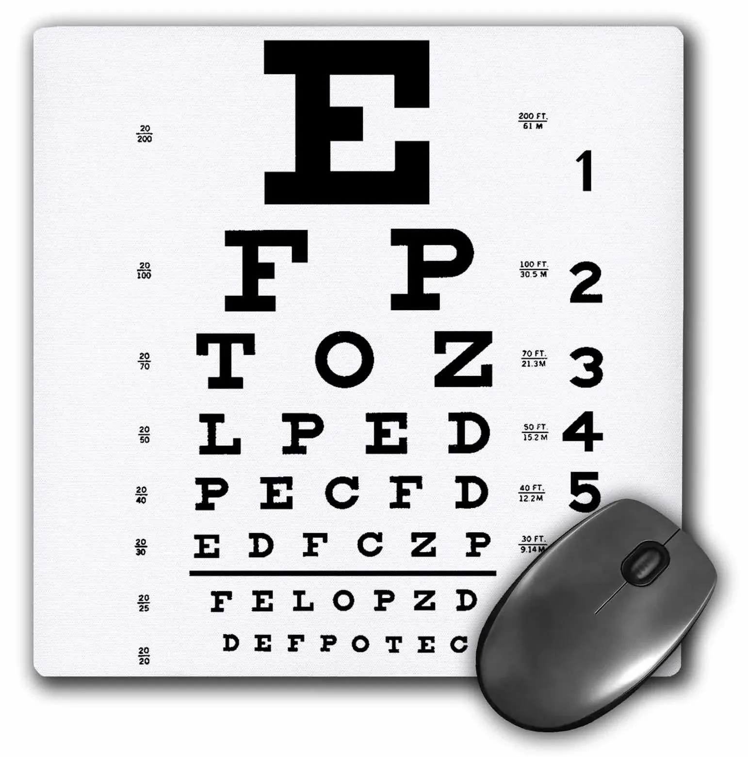 3drose Eye Chart Alphabet in Black, Mouse Pad, 8 by 8 Inches