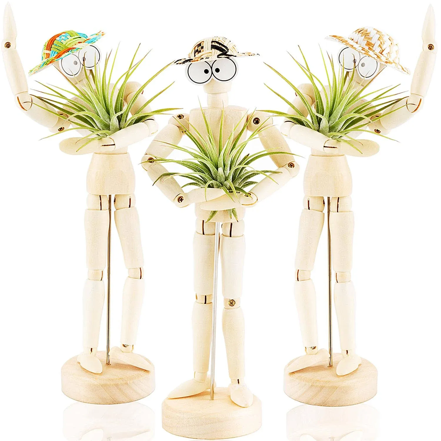 Melphoe 3 Pack Air Plant Holder Wooden Jointed Mannequin Tabletop Flexible Shape Adjustable Pose & DIY Accessories Decor Planter Tillandsia Air Fern Display Stand for Home, Office 3pack