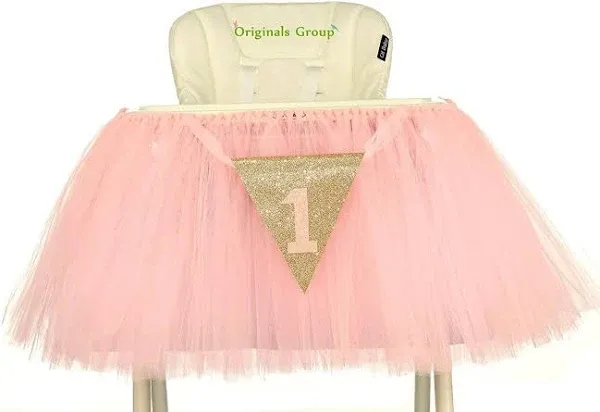 1st Birthday Baby Pink Tutu Skirt for High Chair Decoration for Party Supplies