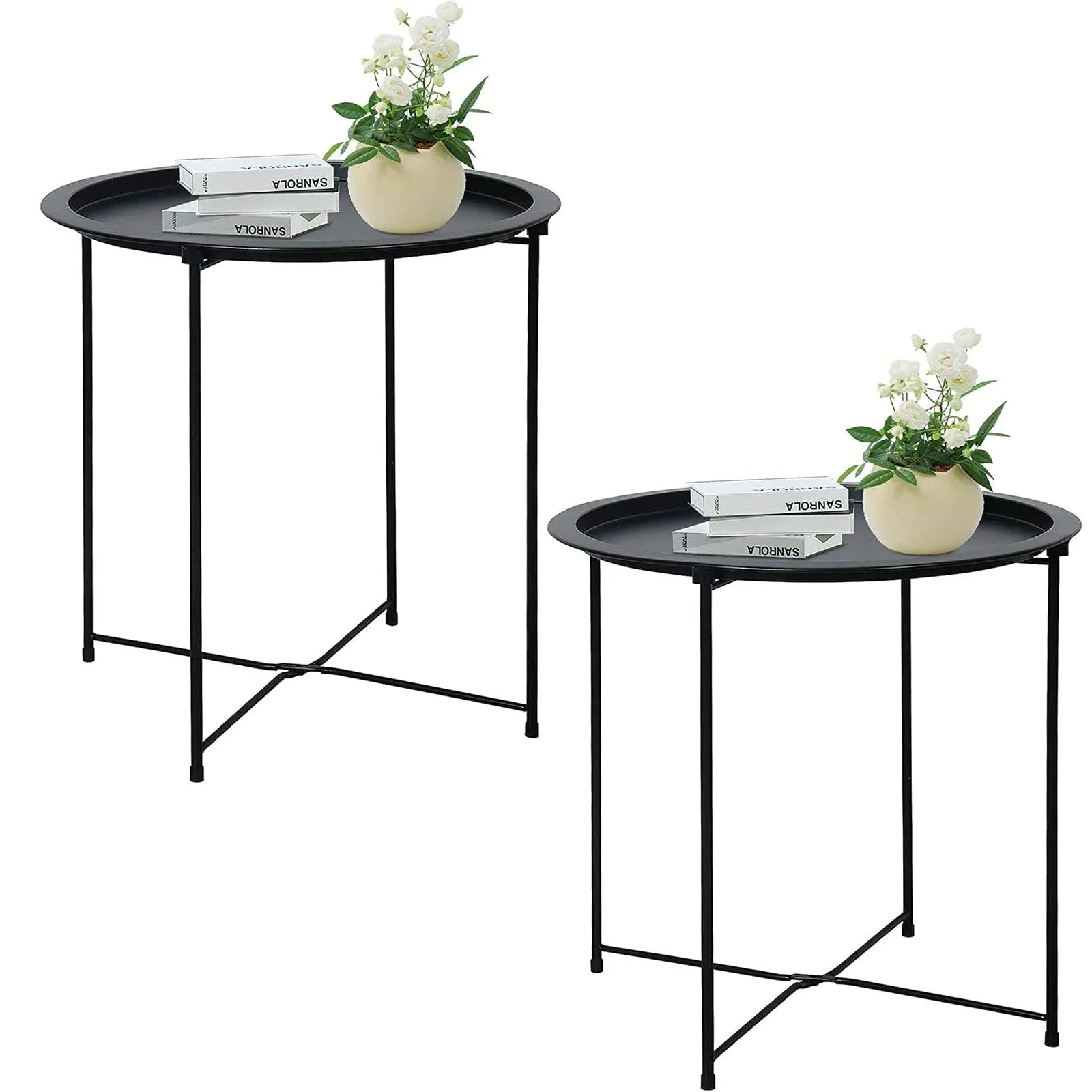 Garden 4 You Folding Tray Metal Side Table 2pc Black Round End Table Cyan Sofa ...