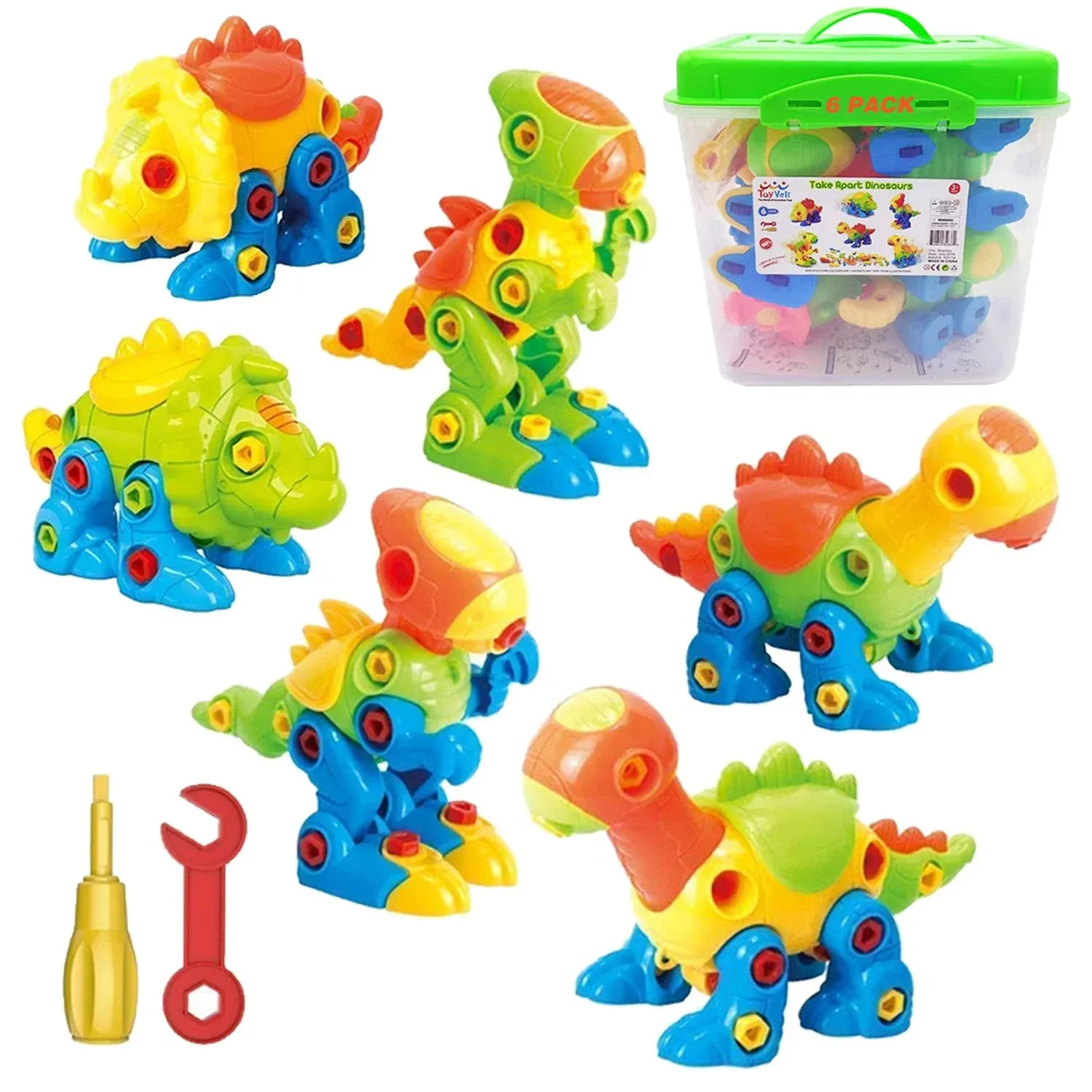 ToyVelt Take Apart Dinosaurs 6-pk Build 217 pc Educational STEM Construct READ