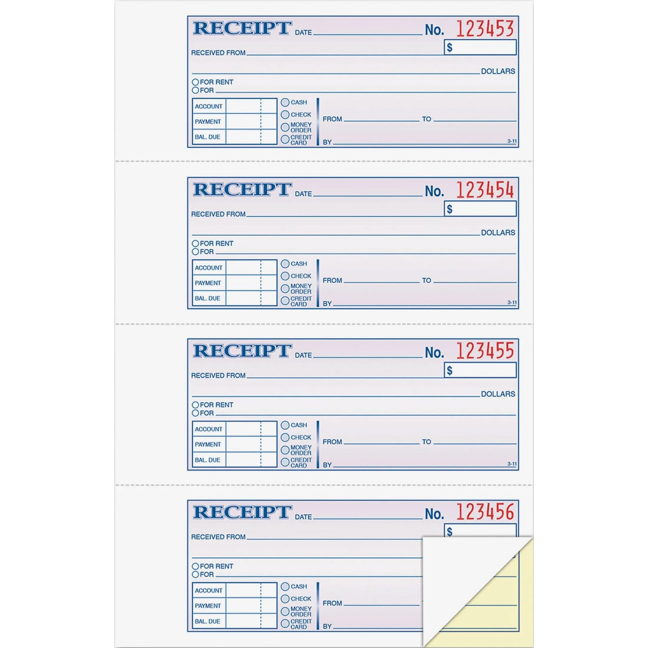 Adams Money and Rent Receipt, 11" x 7-5/8" - 4 count