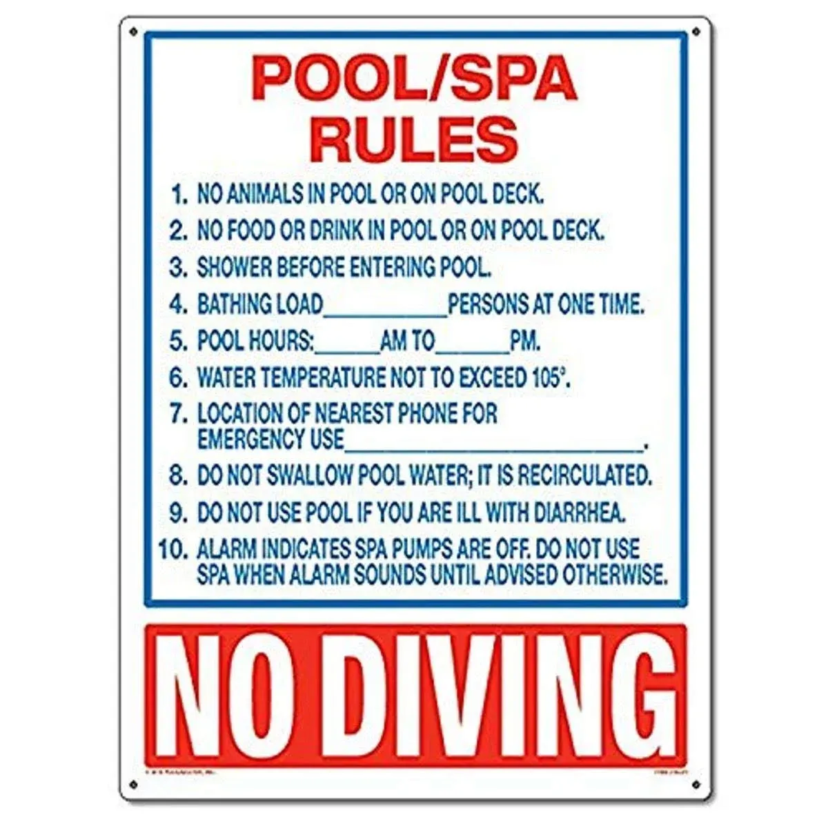 Poolmaster Pool/Spa Rules Sign for Residential or Commercial Swimming Pools and Spas